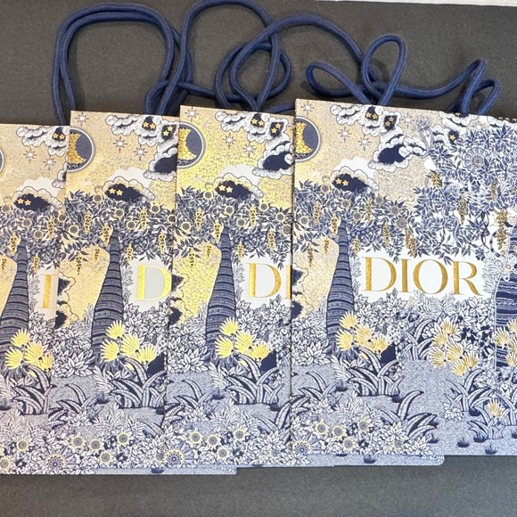 Set of four (4) Dior gift bags Blue & Gold Toile de Jouy Print, Unused - Picture 1 of 8